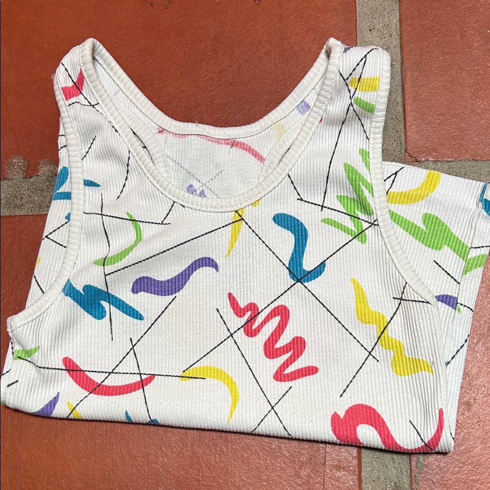 Vintage Early 90’s Racerback Tank Abstract Pattern Top 100% Cotton Ribbed Small